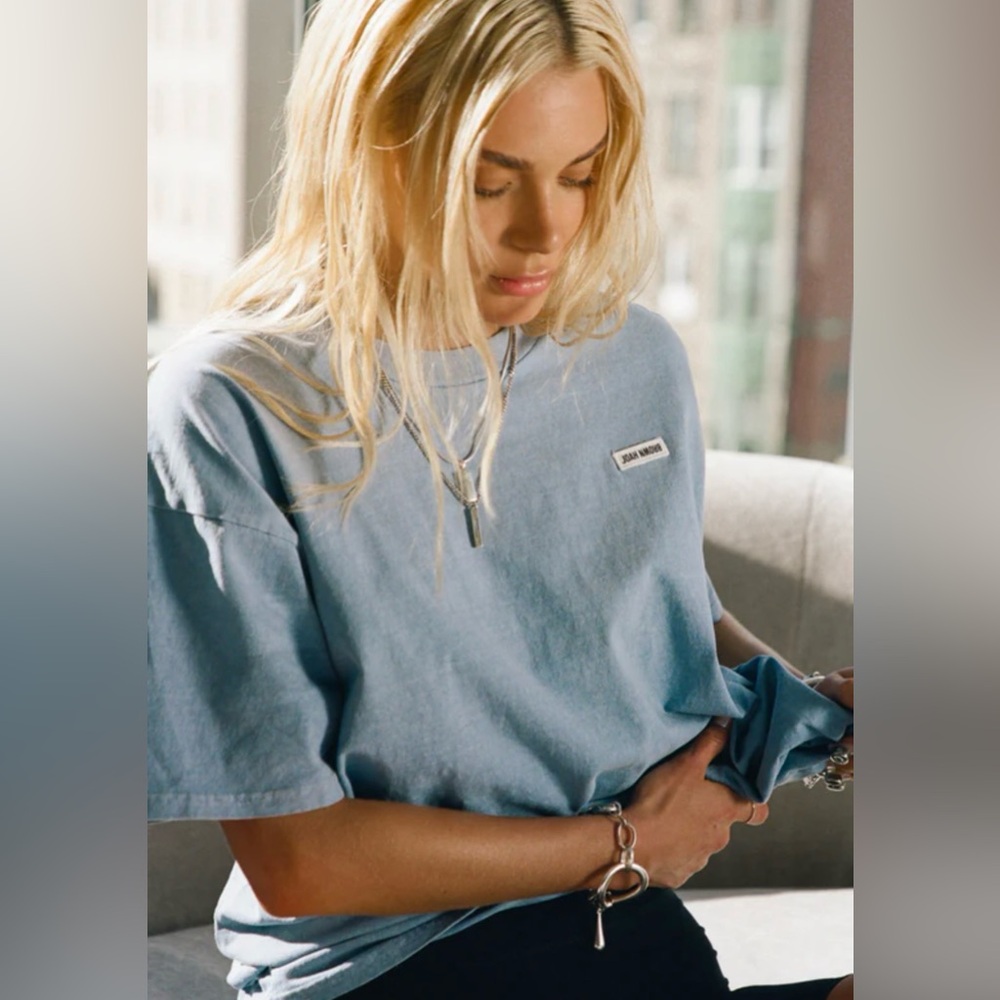JOAH BROWN OVERSIZED CREW TEE IN DENIM